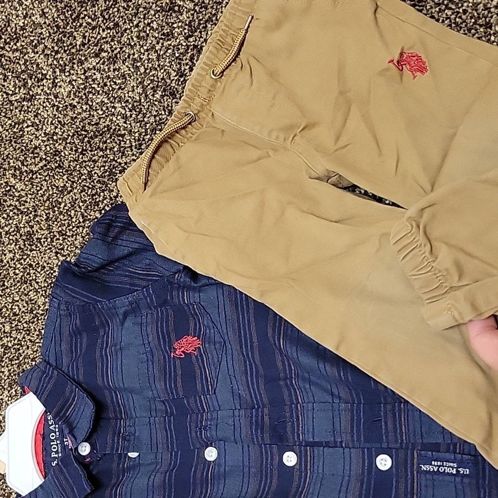 3T U.S. Polo dress shirt and Khaki pant set